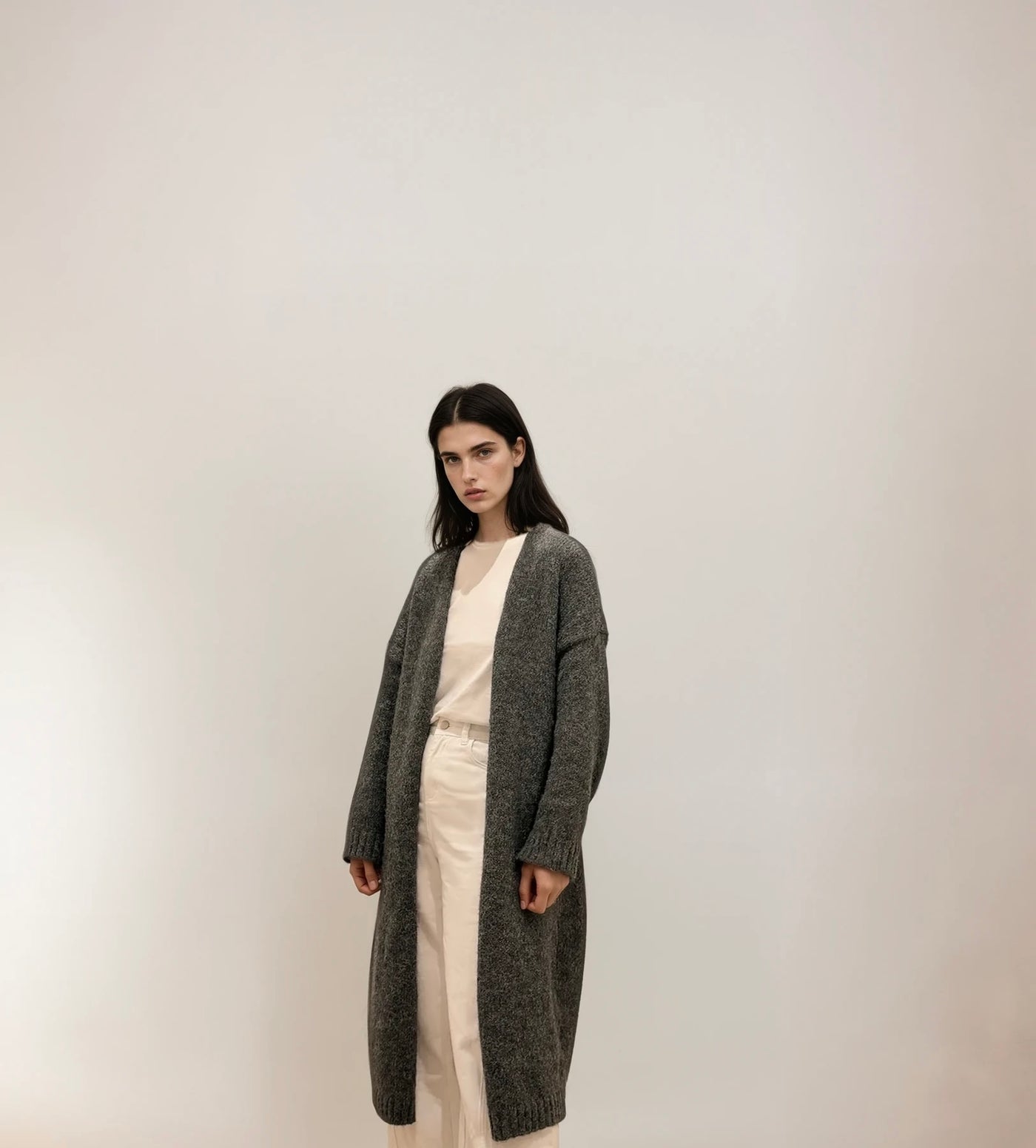 Chaqueta Larga Punto Gris